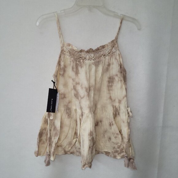 Black Tape Top Womens S Cocoa Tie Dye Boho Peplum Knot Side Tank‎ Crochet Trim - Picture 5 of 12